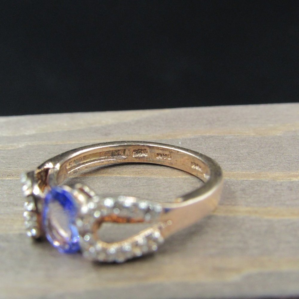 Size 8 Sterling Tanzanite & White Topaz Gem Ring - Picture 5 of 8